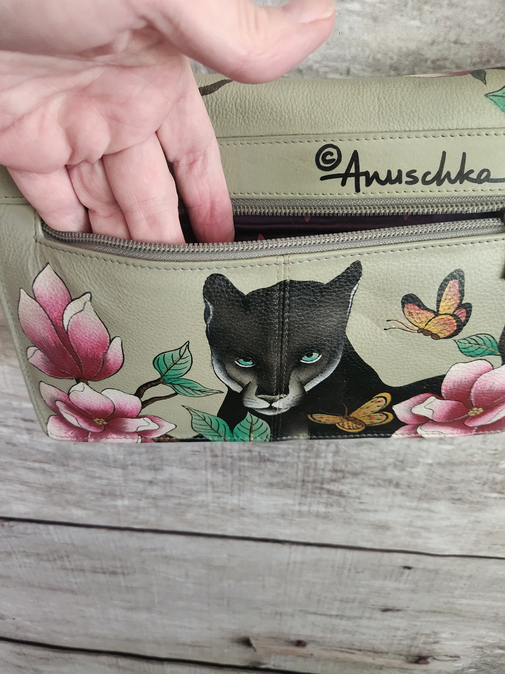 Anuschka Black Panther Floral with Pink Flowers - Picture 3 of 9